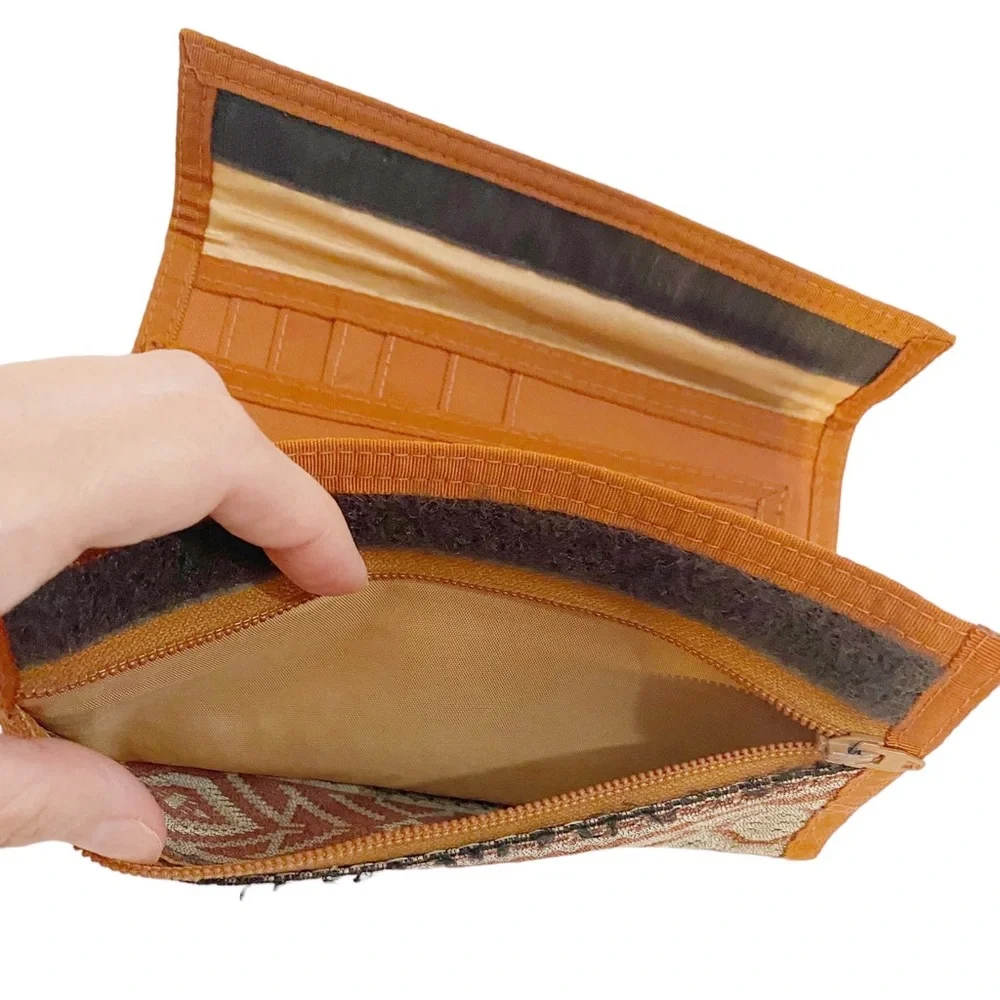 Rolfs Vintage Brown Orange Gray Aztec Design Bifold Hook & Loop Wallet, Unisex